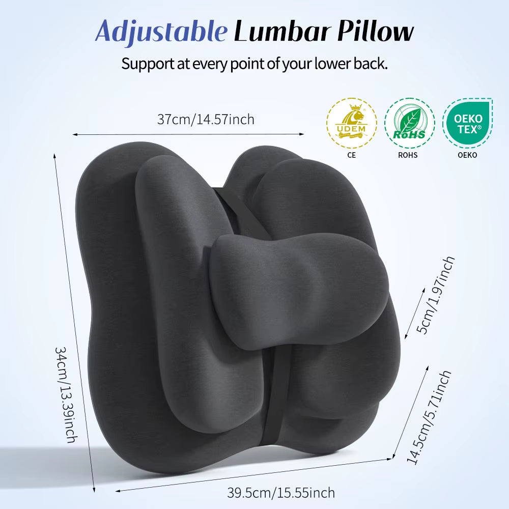 Lumbar Support Pillow for Office Chair, Memory Foam Low Back Support,Back Pain Relief, Ergonomic Back Cushion for Desk Chair