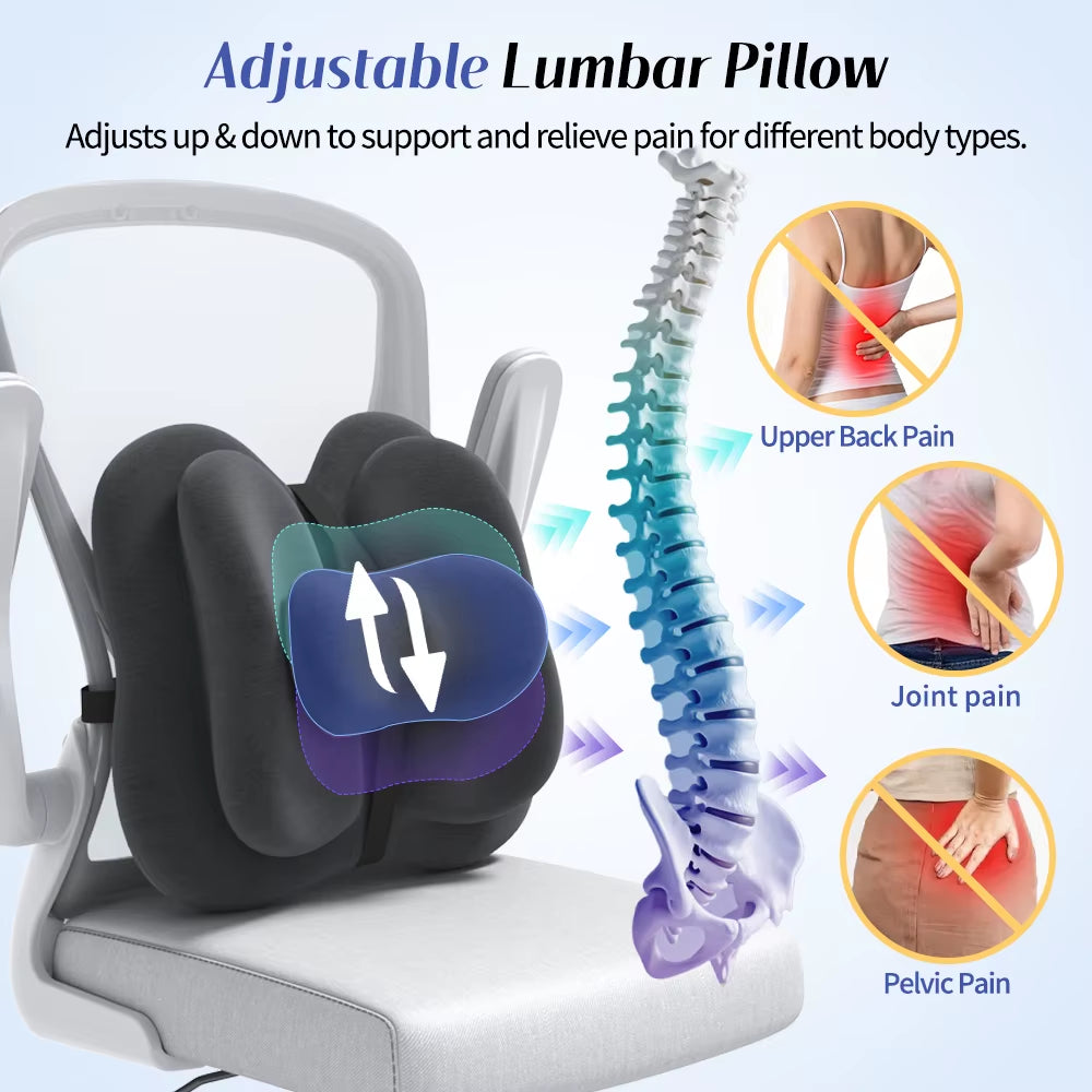 Lumbar Support Pillow for Office Chair, Memory Foam Low Back Support,Back Pain Relief, Ergonomic Back Cushion for Desk Chair