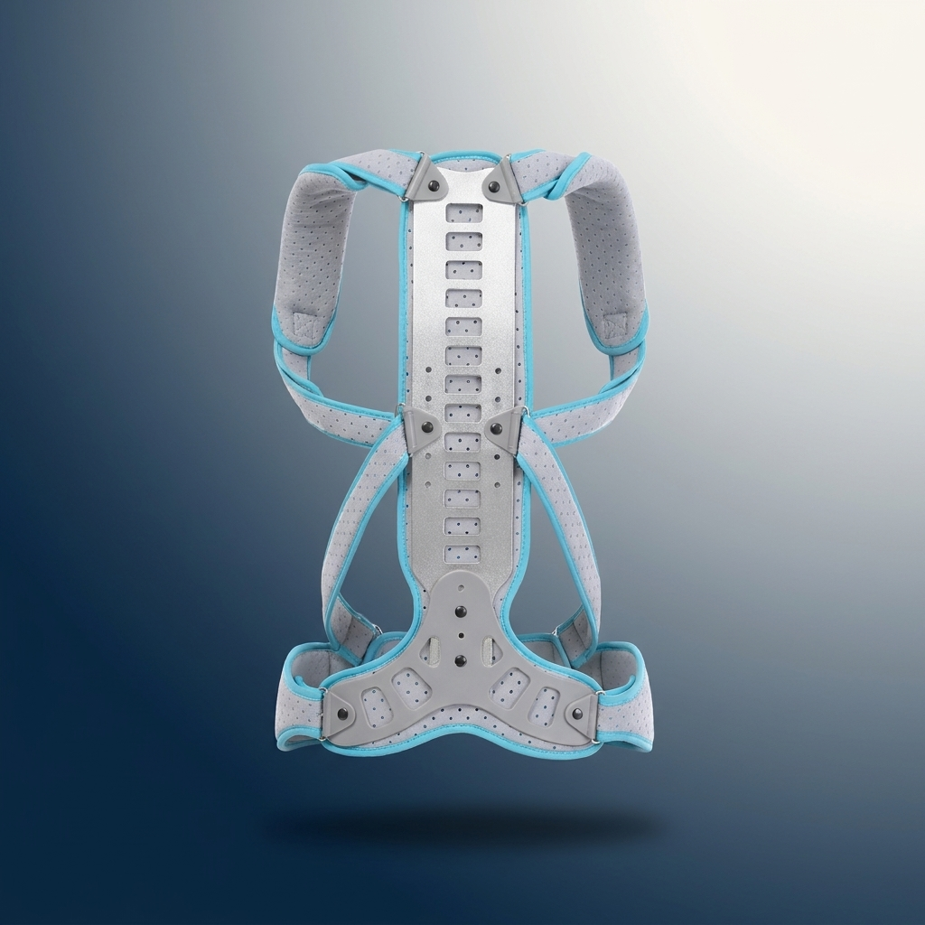 Correcteur de posture Statura, variante grise, fond studio marine