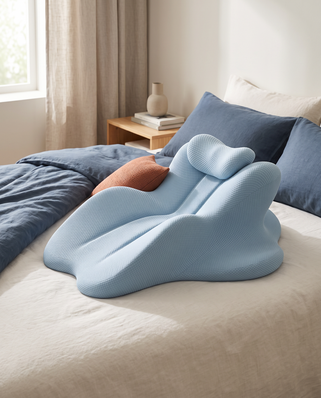 Coussin de positionnement Statura en mousse à mémoire haute densité, dans une chambre calme et apaisante